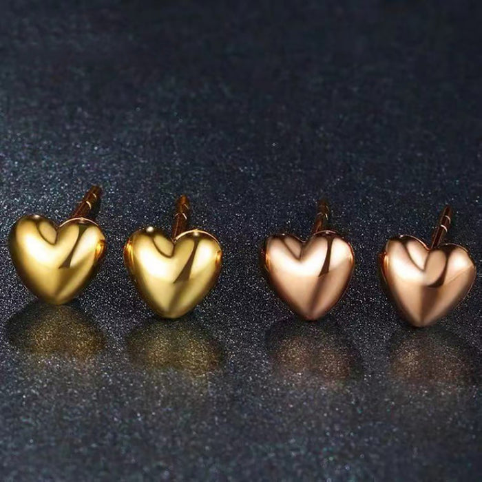 18K Solid Gold Ear Stud Earrings Loving Heart Beautiful Charm Jewelry