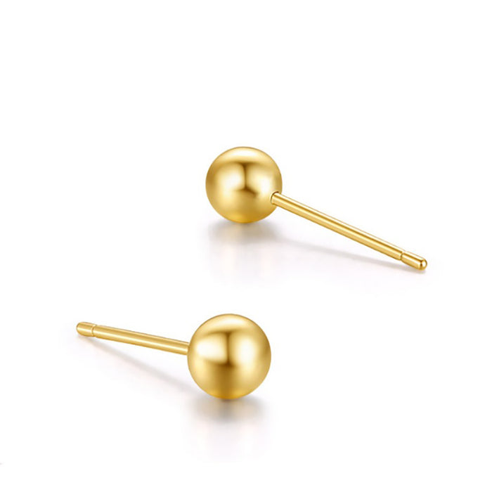 18K Solid Gold Ear Stud Earrings Bead Cute Beautiful Charm Jewelry