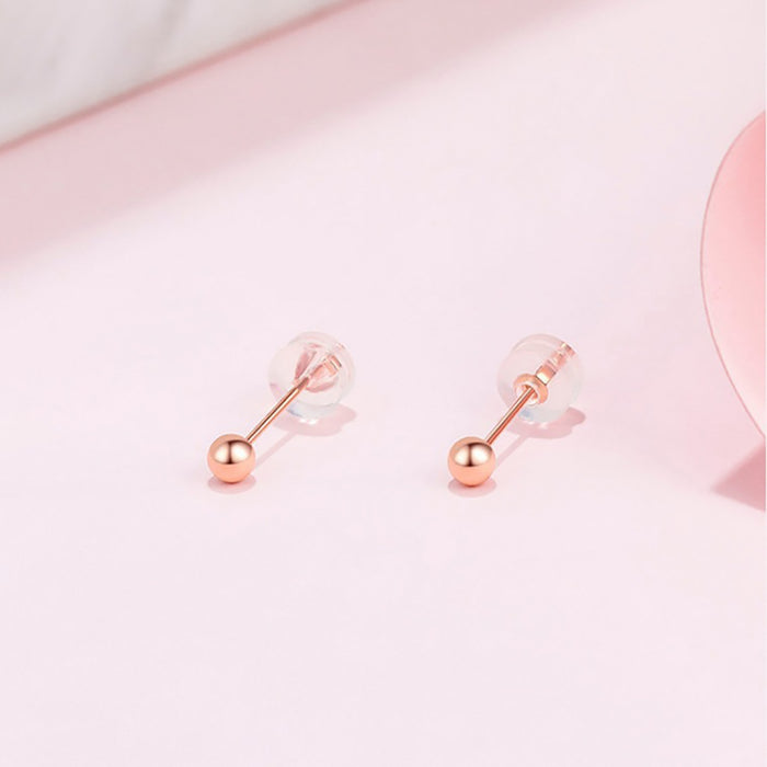 18K Solid Gold Ear Stud Earrings Bead Cute Beautiful Charm Jewelry
