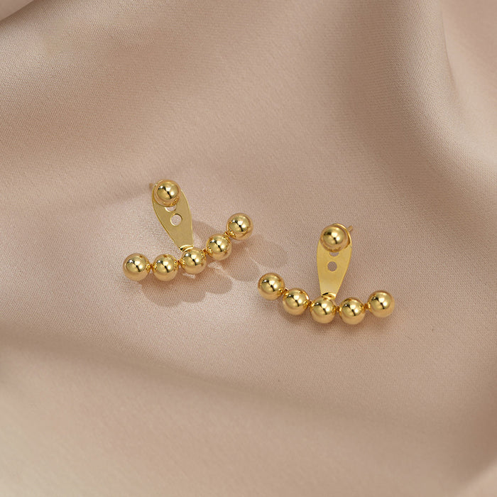 18K Solid Gold Ear Stud Earrings Round Bead Beautiful Charm Jewelry