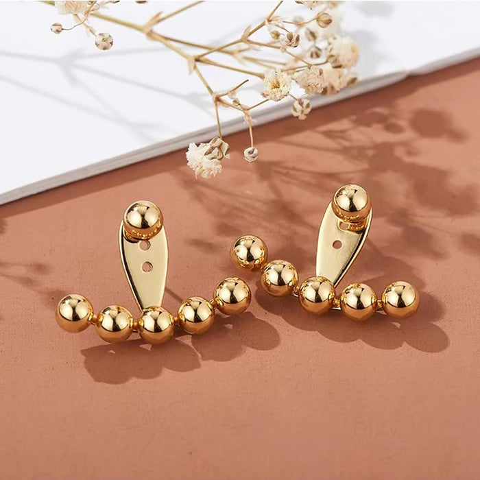 18K Solid Gold Ear Stud Earrings Round Bead Beautiful Charm Jewelry