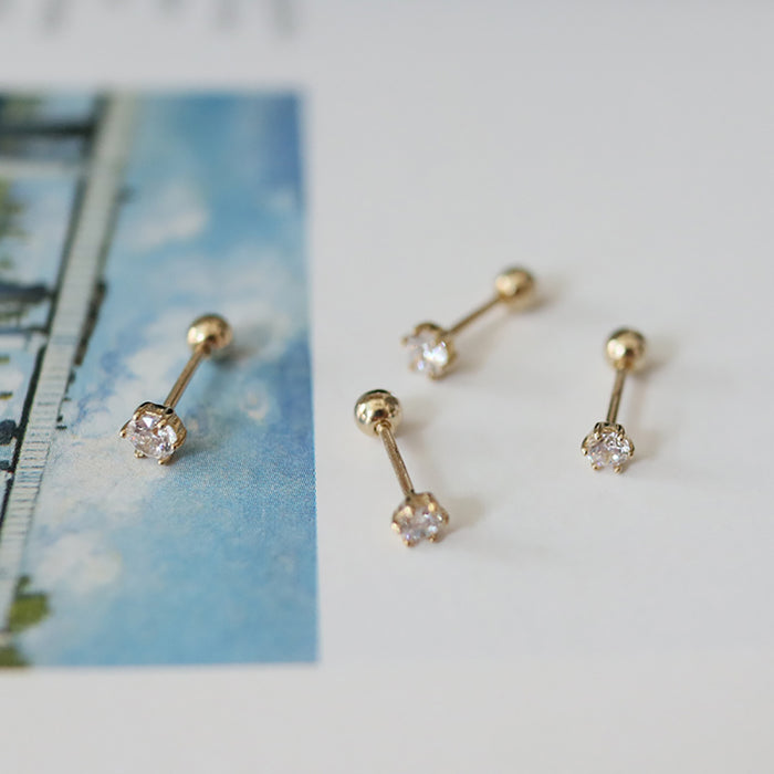 9K Solid Gold Ear Stud Earrings Six Claw Diamond Beautiful Charm Jewelry