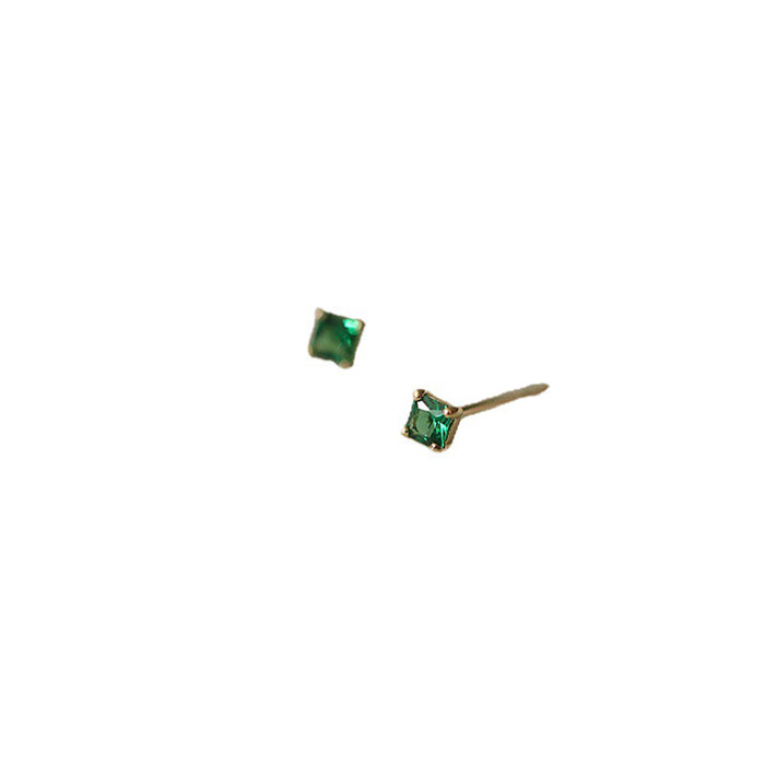 14K Solid Gold Ear Stud Earrings Square Green Cubic Zirconia Beautiful Charm Jewelry