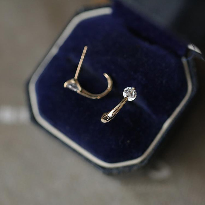 9K Solid Gold Ear Stud Earrings Round Diamond Hook Beautiful Charm Jewelry