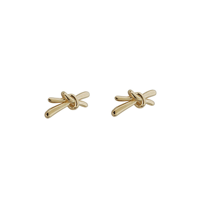 9K Solid Gold Ear Stud Earrings Bow Simple Beautiful Charm Jewelry