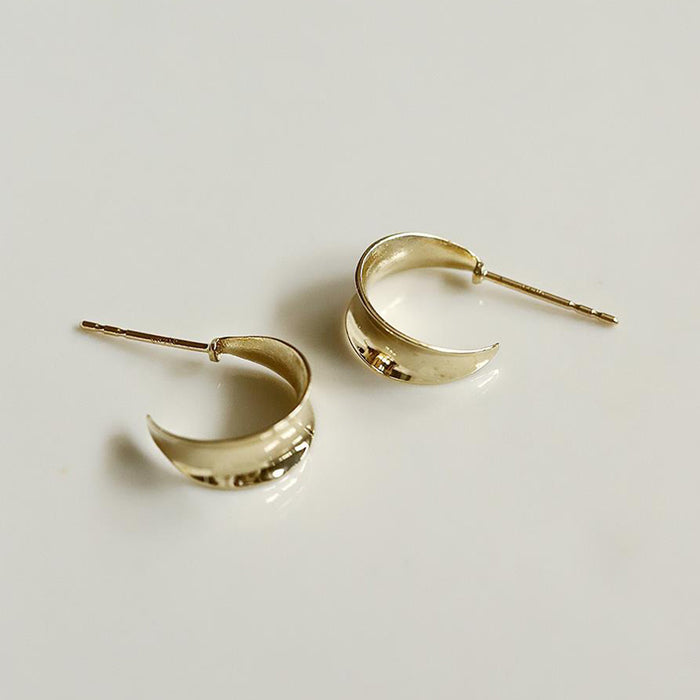 9K Solid Gold Ear Stud Earrings Circular Arc Beautiful Charm Jewelry