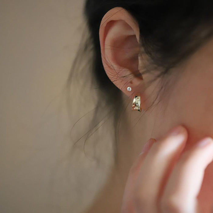 9K Solid Gold Ear Stud Earrings Circular Arc Beautiful Charm Jewelry