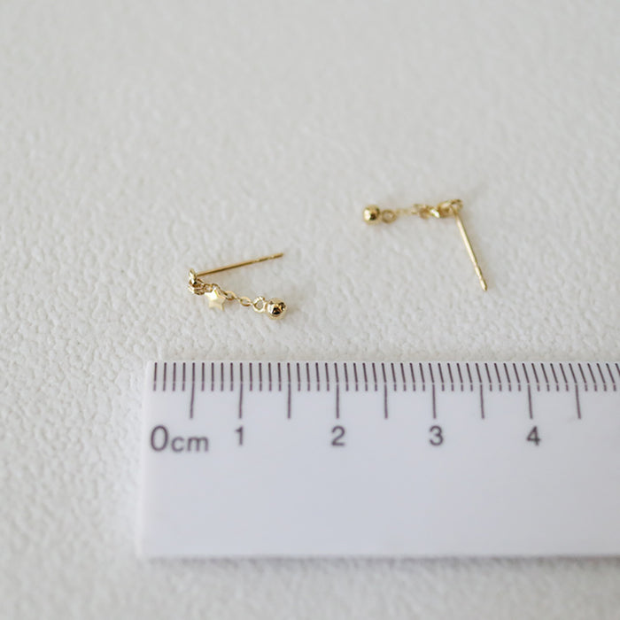 9K Solid Gold Ear Stud Earrings Pentagram Star Chain Beautiful Charm Jewelry