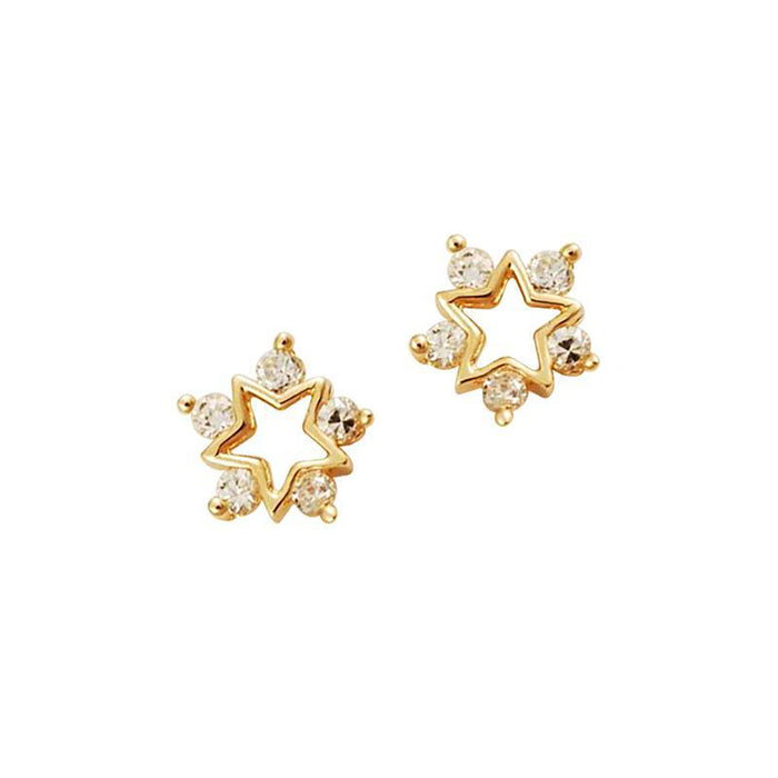 9K 14K Solid Gold Cubic Zirconia Ear Stud Earrings Snowflake Star Charm Jewelry