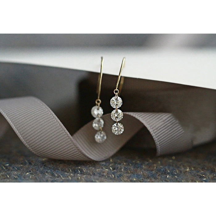 9K Solid Gold Round Cubic Zirconia Ear Hook Earrings Beautiful Charm Jewelry