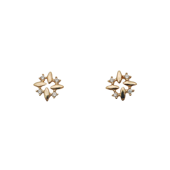 9K Solid Gold AAA Cubic Zirconia Ear Stud Earrings Snowflake Charm Jewelry