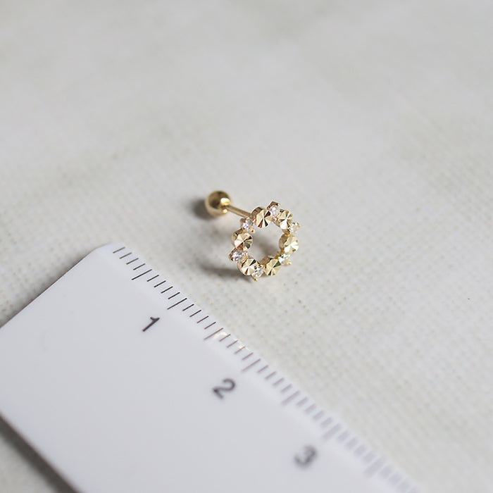 9K Solid Gold Cubic Zirconia Ear Stud Earrings Flower Wreath Charm Jewelry