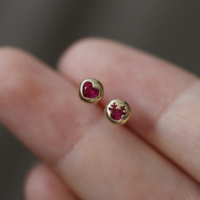 9K Solid Gold AAA Cubic Zirconia Ear Stud Earrings Heart Star Snowflake Charm Jewelry