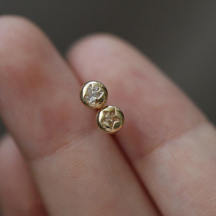 9K Solid Gold AAA Cubic Zirconia Ear Stud Earrings Heart Star Snowflake Charm Jewelry
