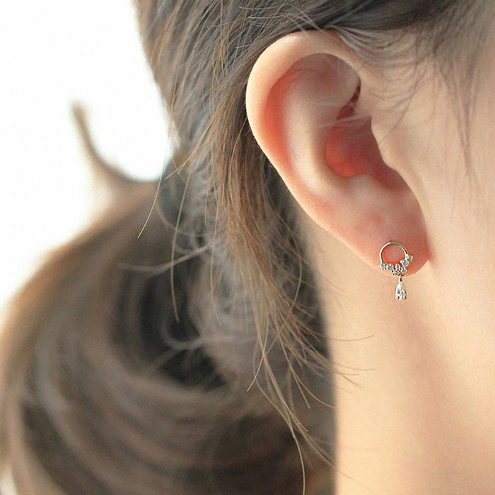 9K Solid Gold Cubic Zirconia Ear Stud Earrings Wreath Water Drop Charm Jewelry