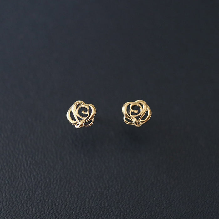 9K Solid Gold Ear Stud Earrings Rose Flowers Beautiful Charm Jewelry