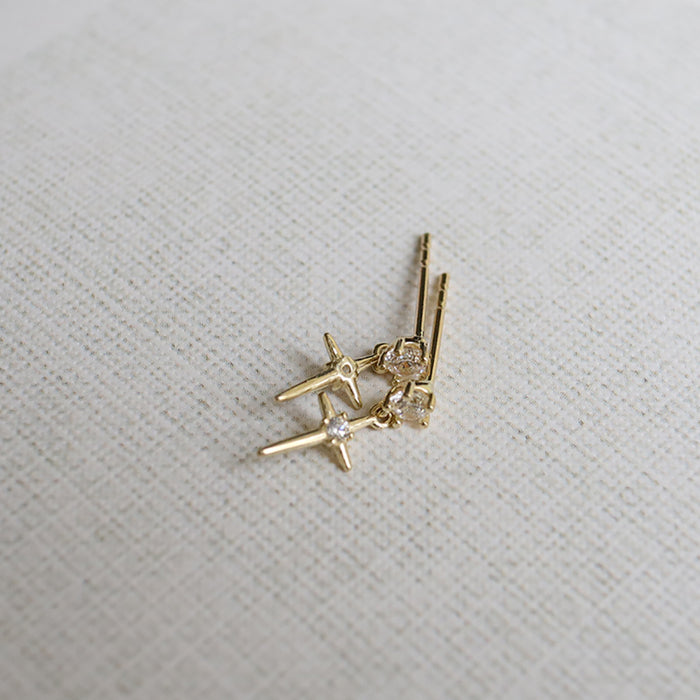 9K Solid Gold Cubic Zirconia Ear Stud Earrings Cross Beautiful Charm Jewelry