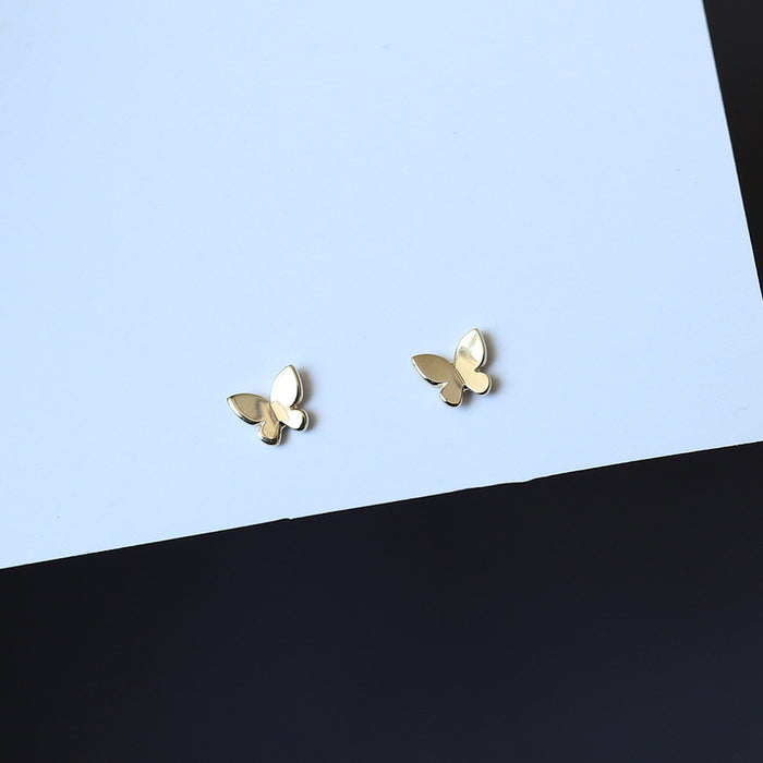 9K 14K Solid Gold Ear Stud Earrings Butterfly MINI Elegant Charm Jewelry