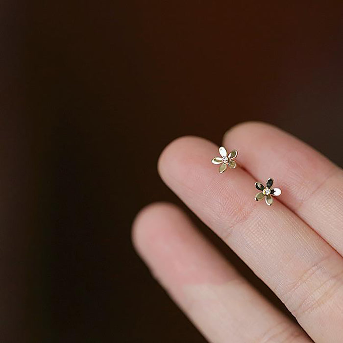 9K Solid Gold Cubic Zirconia Ear Stud Earrings Flowers Elegant Charm Jewelry