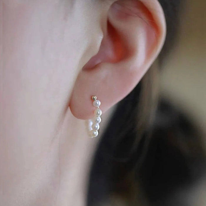 9K Solid Gold Natural Freshwater Pearl Ear Stud Earrings U-Shape Elegant Charm Jewelry