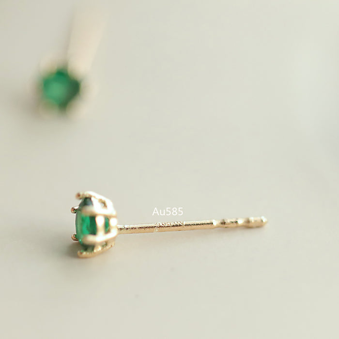 9K 14K Solid Gold Green Cubic Zirconia Ear Stud Earrings Elegant Charm Jewelry