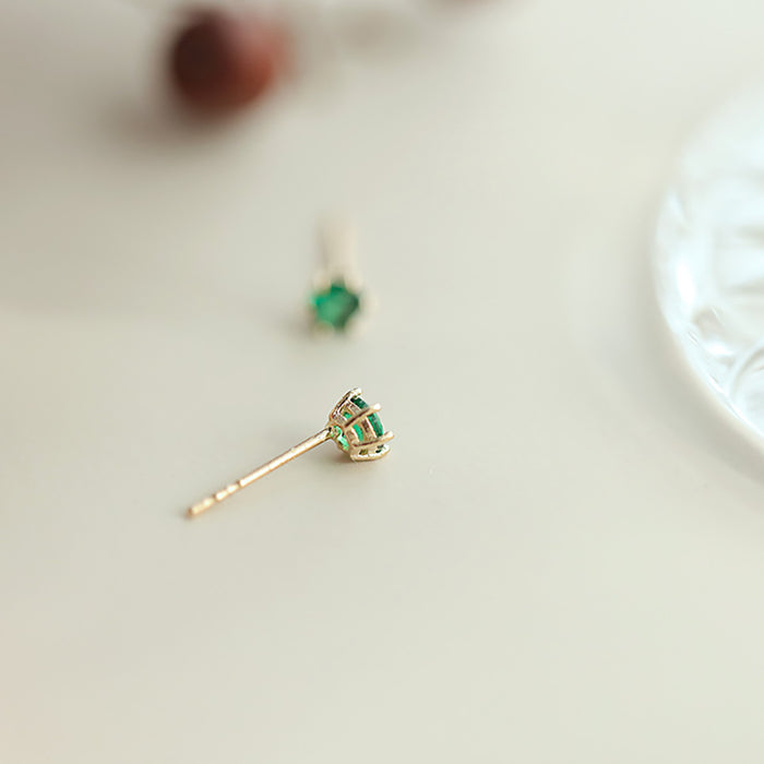 9K 14K Solid Gold Green Cubic Zirconia Ear Stud Earrings Elegant Charm Jewelry