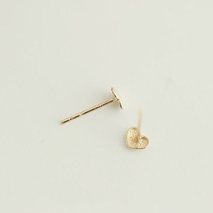 14K Solid Gold Ear Stud Earrings MINI Loving Heart Beautiful Charm Jewelry