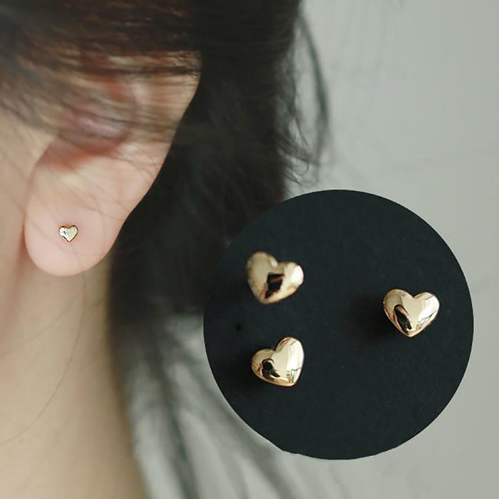 14K Solid Gold Ear Stud Earrings MINI Loving Heart Beautiful Charm Jewelry