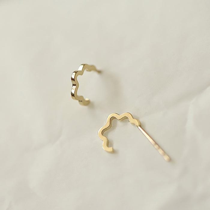 9K Solid Gold Ear Stud Earrings Wave Spoondrift Beautiful Jewelry