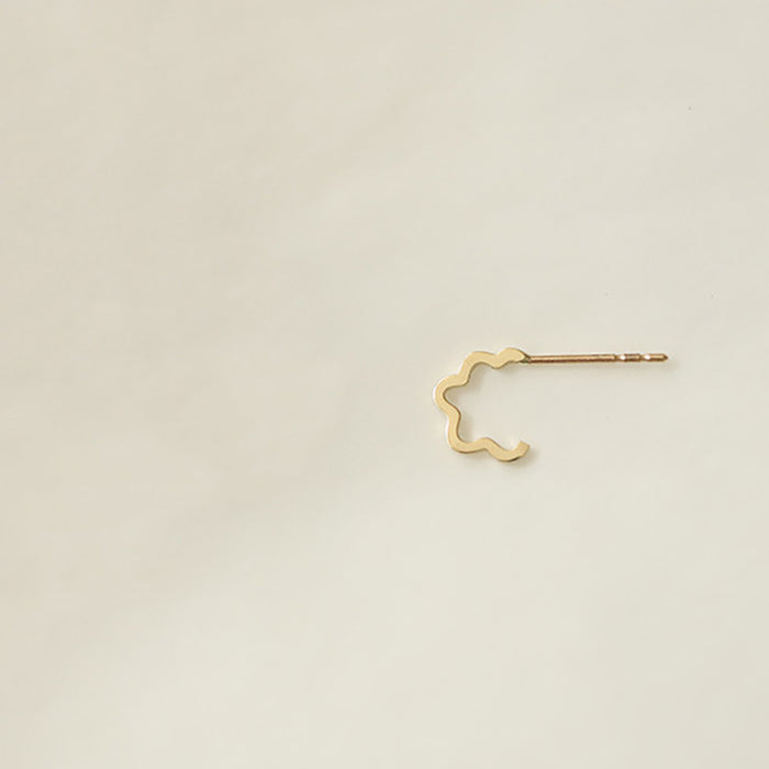 9K Solid Gold Ear Stud Earrings Wave Spoondrift Beautiful Jewelry