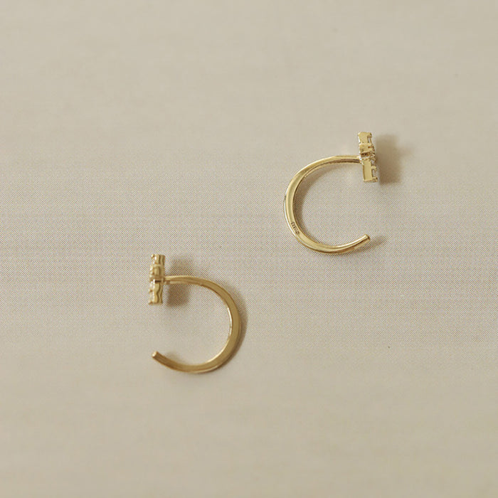 9K Solid Gold Cubic Zirconia Ear Hook Earrings Cross Charm Jewelry