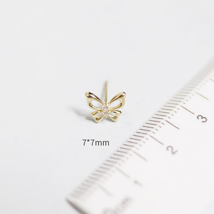 9K Solid Gold Cubic Zirconia Ear Stud Earrings Butterfly Elegant Charm Jewelry