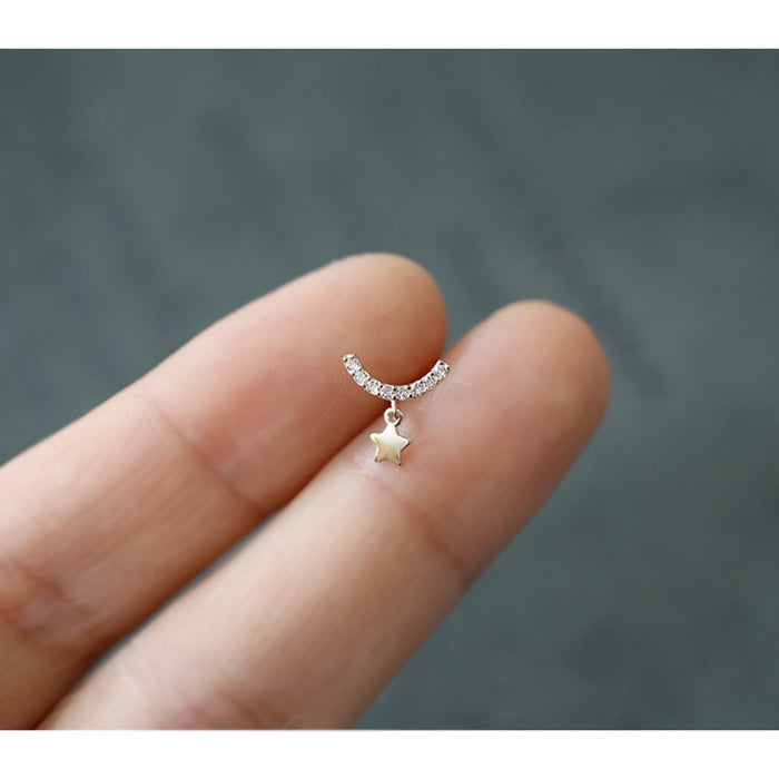 9K Solid Gold Cubic Zirconia Ear Stud Earrings Smile Star Elegant Charm Jewelry