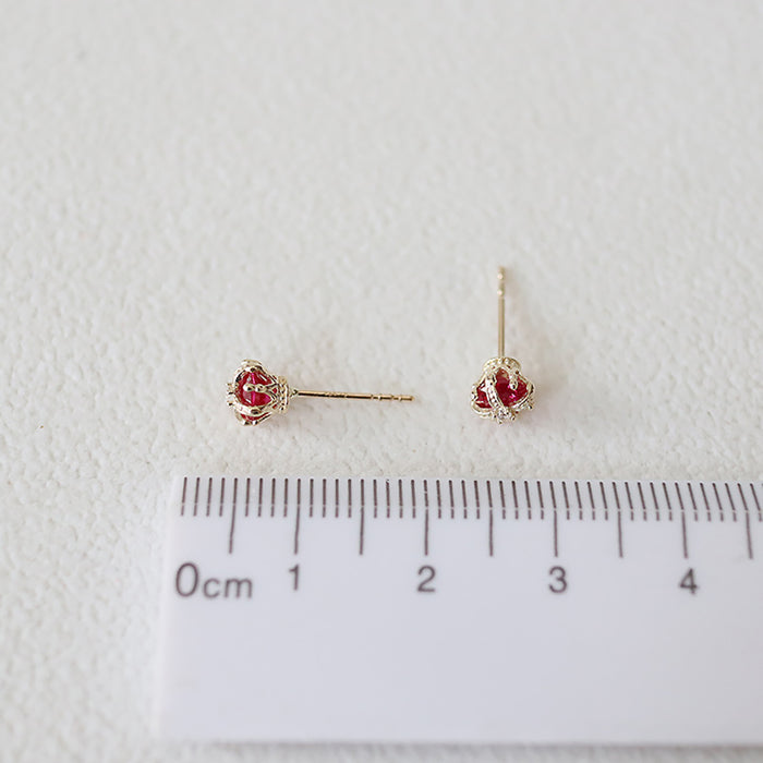 9K Solid Gold Cubic Zirconia Ear Stud Earrings Crown Elegant Charm Jewelry