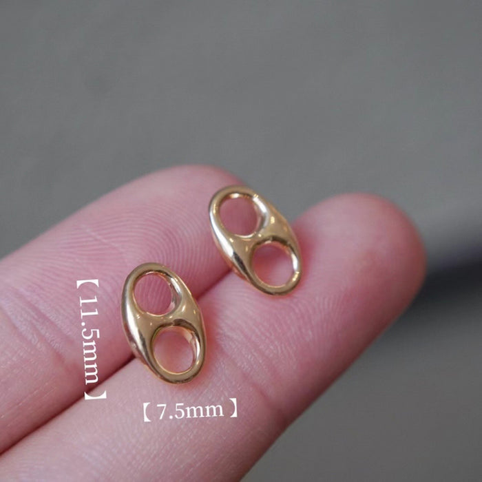 18K Solid Gold Ear Stud Earrings Pig Snout Simple Charm Jewelry