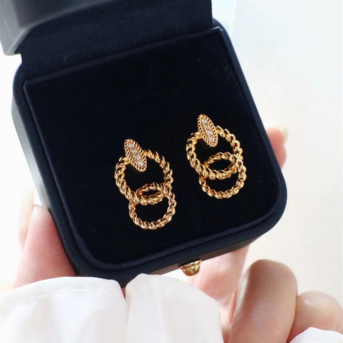 18K Solid Gold Natural Diamond Ear Stud Dangle Earrings Twist Hoop Charm Jewelry