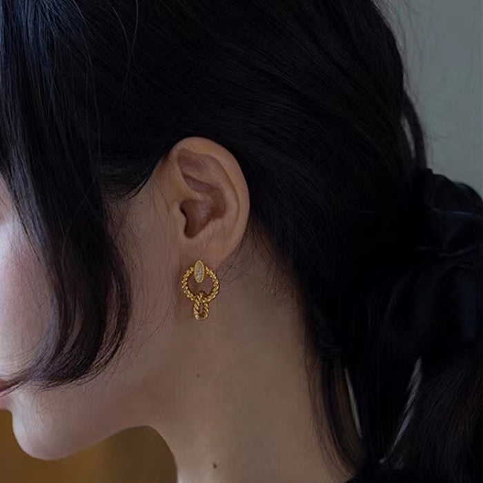 18K Solid Gold Natural Diamond Ear Stud Dangle Earrings Twist Hoop Charm Jewelry