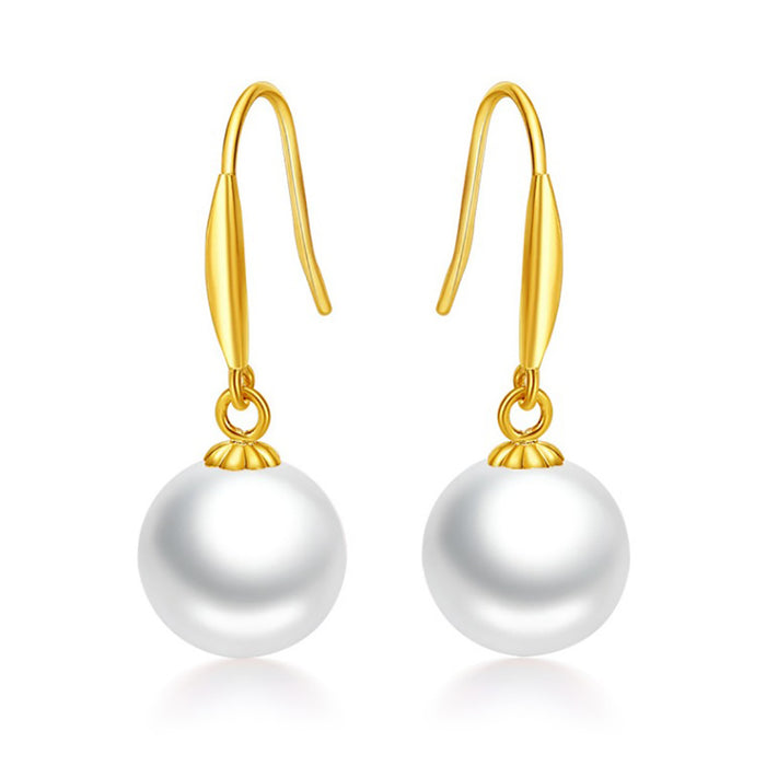 18K Solid Gold Natural Freshwater Pearl Drop Dangle Ear Hook Earrings Charm Jewelry