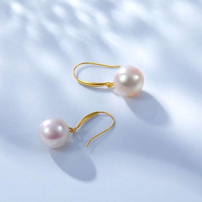 18K Solid Gold Natural Freshwater Pearl Drop Dangle Ear Hook Earrings Charm Jewelry
