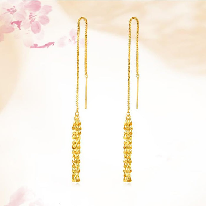 18K Solid Gold Drop Dangle Earrings Phoenix Tail Beautiful Charm Jewelry