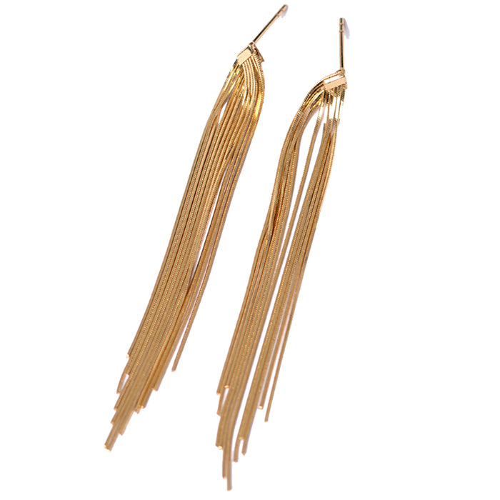 18K Solid Gold Drop Dangle Earrings Snake Chain Tassel Elegant Charm Jewelry