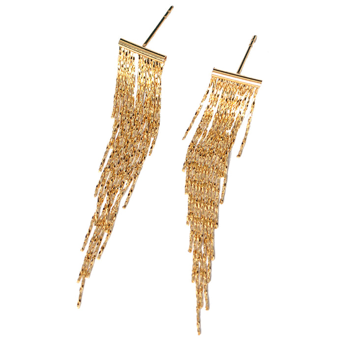 18K Solid Gold Drop Dangle Earrings Chain Tassel Elegant Charm Jewelry