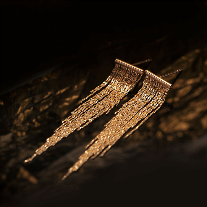 18K Solid Gold Drop Dangle Earrings Chain Tassel Elegant Charm Jewelry