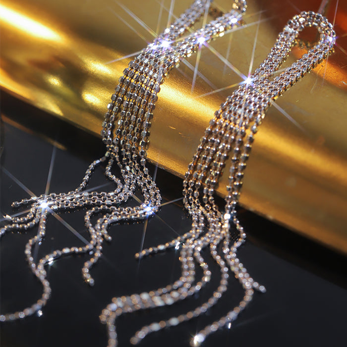 18K Solid Gold Drop Dangle Earrings Bead Chain Tassel 80mm Elegant Charm Jewelry