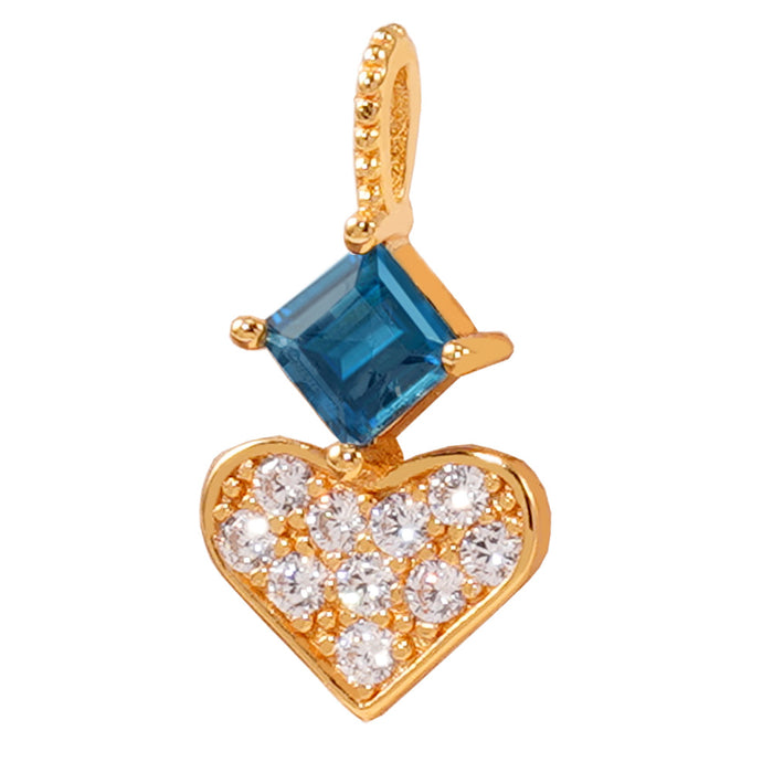 Real Solid 925 Sterling Silver Natural Square Blue Topaz Pendant Loving Heart Jewelry