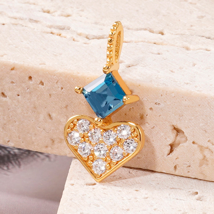Real Solid 925 Sterling Silver Natural Square Blue Topaz Pendant Loving Heart Jewelry