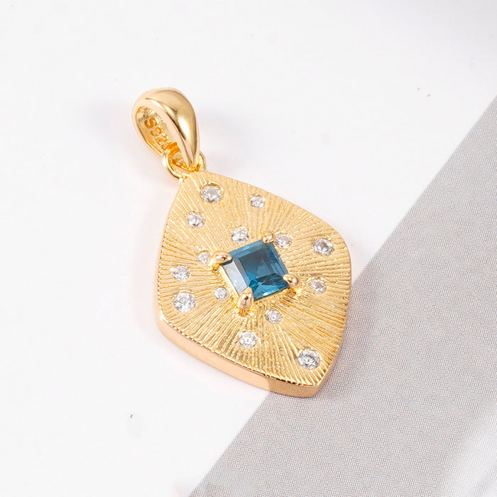 Real Solid 925 Sterling Silver Natural Square Blue Topaz Pendant Rhombus Jewelry