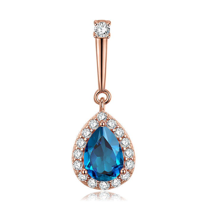 Real Solid 925 Sterling Silver Pendant Natural Teardrop Royalblue Topaz Beautiful Jewelry