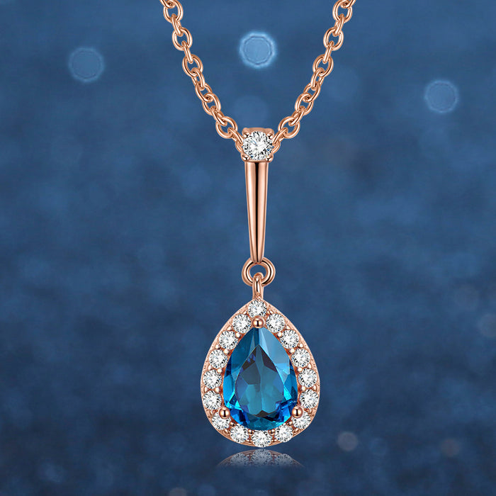 Real Solid 925 Sterling Silver Pendant Natural Teardrop Royalblue Topaz Beautiful Jewelry