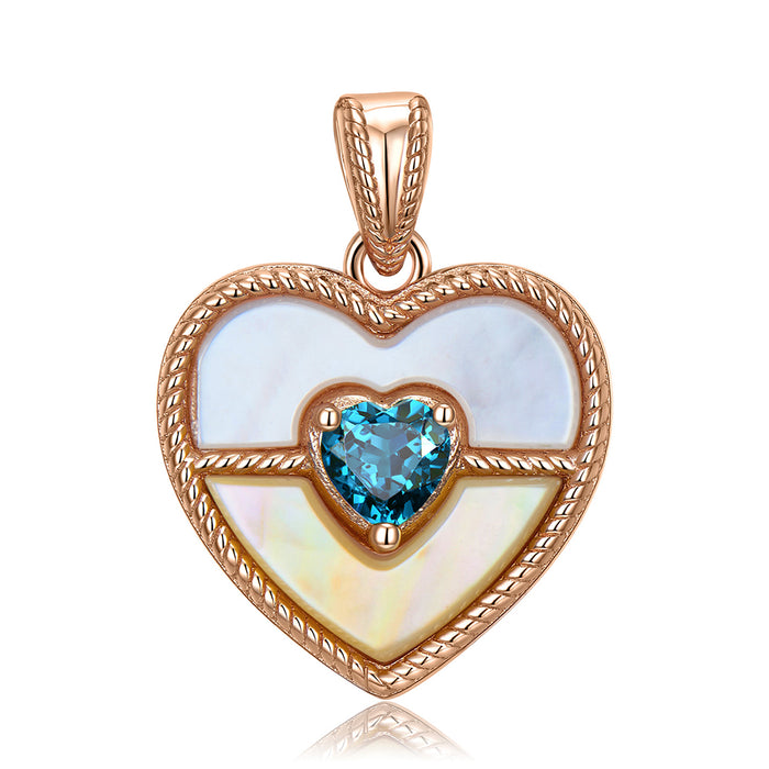 Real Solid 925 Sterling Silver Pendant Natural London Blue Topaz Loving Heart Jewelry